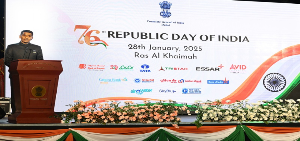 Consul General Shri Satish Sivan addressing the gathering during Republic Day Reception. January 28, 2025